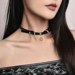 New niche reverse ring choker double ear bell genuine leather collar, fashionable collarbone chain, customized neck strap necklace for women