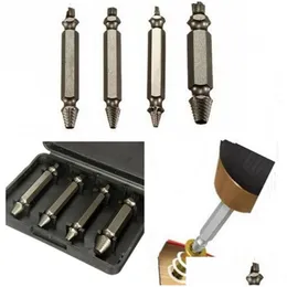 Borrbitar 4st/set skruvekstraktor Drill Guide Set trasiga bultar Fastner Easy Out Wood Bolt Stud Tool Kit med en plastlåda Drop Deli DHR1J