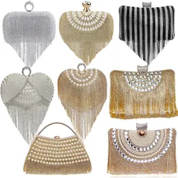 Kvällspåsar Gloig Fashion Women Tassel Evening Bags Diamonds Beaded Clutch Wedding Purse Shoulder Party Laides Fall 231115