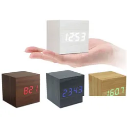 Schreibtisch Tischuhren Holz Stil Uhr Uhren Cube Led Alarm Control Digital Schreibtisch Holz Raum Zeit Datum Temperatur Funktion Hause drop D Dhuym
