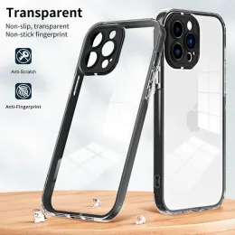 3 I 1 Clear TPU Airbag Phone Case för iPhone 15 14 13 12 11 Pro Max X Xs XR 14Pro 13Pro Candy Color Camera Lens Protector Rugged stockbeständig bakre omslag