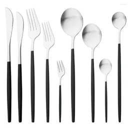 Dinnerware Sets Drmfiy Black Silver Knife Dessert Fork Coffee Spoons Tableware Cake 1pcs Stainless Steel Cutlery Flatware Set