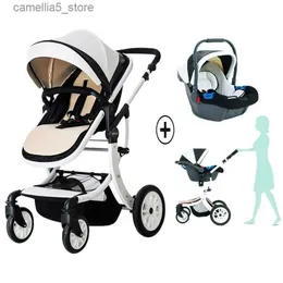 Barnvagnar# ny 3 i 1 baby barnvagn med bilstol högt landskap baby vagn lätt nyfödd barnvagnar lyxvagn promenader stöt absorption fold q231116