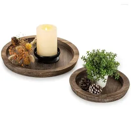 Storage Bottles 2Pcs Rustic Wooden Tray Candle Holder - Small Decorative Plate Pillar Wood For Farmhouse Dinning Table S L