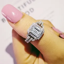 Emerald Cut Diamond Ring 925 Серебряное серебряное обручальное обручальное обручальное кольцо