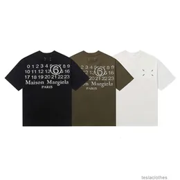 Designer roupas de moda luxo camisetas mm6 magilla estilo quatro cantos costura bordado carta impressão solta high street casual manga curta tshirt homens