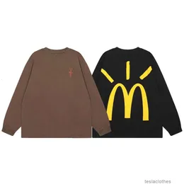 Designer de moda roupas de luxo camisetas versão correta travi scotts ts co br ed mcdonald's grande m impressão fei dong mesmo em torno do pescoço manga longa t moda