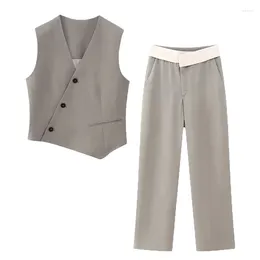 Kvinnors tvåbitar byxor Summer Suit Vest Blazers Jacket ärmlös beskuren topp solid streetwear mode set ins ladies blazer