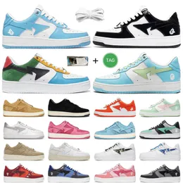 Running Shoes Bapestas Desiner Womens Mens Sports Esportes Patente Couro cinza preto camuflando azul laranja branco verde rosa Tokyo Menino Menino Treinadores sapato de plataforma