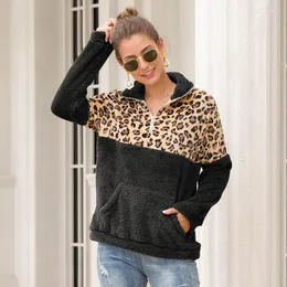 Damen Hoodies Damen Leopard Genähter Reißverschluss Pullover Revers Doppelseitig Kaschmir Sweatshirts Winter Y2k Kleidung Übergroßes Sweatshirt