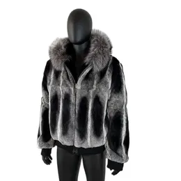 Men'sfurfauxfurchinchillafurcoatsRealRexrabbithoodedjacketWithNaturalCollarjackets231115