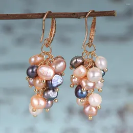 매달린 귀걸이 패션 Freshwater Pearls Drop for Women 포도 무리 성명 프랑스 귀걸이 신부 웨딩 쥬얼리