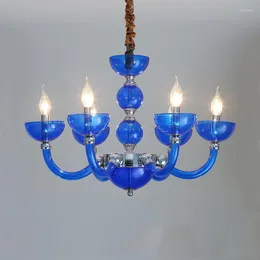 Ljuskrona europeiska medelhavsblue atmosfär ljuskrona el kTv dekoration droplight kreativ lägenhet sovrum e14 glas pendent lampa
