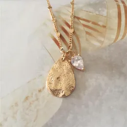 Pendant Necklaces Gorgeou Gold Color Plating Teardrop Zircon Stone Textured Necklace For Women Girl Elegant Casual Jewelry Accessory