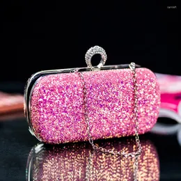 Kvällspåsar rosa kopplingsväska kvinnor bling paljetter handväskor 2023 modedesigner lyx telefonväska crossbody liten