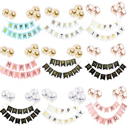 Decorazione per feste 6pcs Happy Birthday Flag Pull Banner Paillettes Coriandoli Set di palloncini in lattice Combinazione Bambino