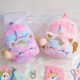 Mochilas Unicornio con alas Bolsas para niños Mochila de felpa linda Mochila de dibujos animados para jardín de infantes Bolso de hombro entrecerrado para niñas 231116