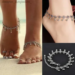 Anklets Huitan Simple Drop Ball Hollow Out Flower Design Anklets for Women Vintage Ethnic Style Elegant Female Anklet Jewelry Beach WearL231116