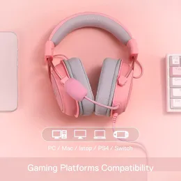 Klawiatury n Różowe słuchawki RGB przewodowe zestaw słuchawkowy gier - 7.1 Dźwięk przestrzenny MTI Platformy słuchawkowe zasilane na PC/PS4/NS Dostarcz Dhp39
