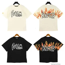 مصمم أزياء الملابس المحملات الفاخرة Tshirts New Palmes Angels Palmes Angel Flame Print Short High Street Street Summer Men's Crew Neck T-Shirt
