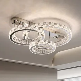 Proste kryształowe dekoracje żyrandolowe nowoczesne lampy sufitowe sypialnia jadalnia światła światła LED Pierścień Ring Light
