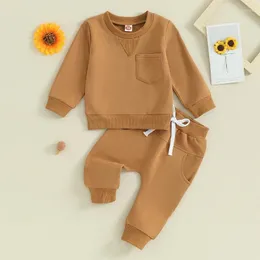 Giyim Setleri Toddler Bebek Erkek Kız Kızlar 2 Parça Kıyafet Doğru Renk Crewneck Sweatshirt Üst Jogger Pants Giysileri Set Sonbahar