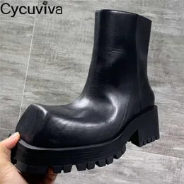 Unikalne zachodnie czarne skórzane buty Chelsea dla kobiet mężczyzn Chunky Heel Platform Bot Mężczyznę Modern Short Botts