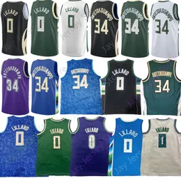 Damian 0 Lillard Jersey Giannis 34 Antetokounmpo 2023 2024 City Home Away Basketball Black Green Size S M L XL 2XL