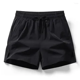 Men's Shorts Men Pocket Solid Straight Loose Quick Drying Ice Shreds Summer Elastic Waist Drawstring Casual Board Fashion Pants