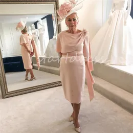 Chic Pink Mother Of The Bride Dress With Long Sleeve Elegant Boho Wedding Guest Old Women Short Party Dress Maxi Formal Evening Party Dress For Special Occasion 2024