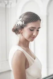 Brudslöjor Elfenben Birdcage Veil - Bandeau med pärlspänning