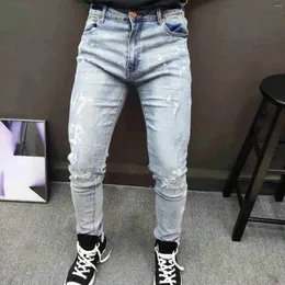 Men's Jeans Letter Fashion Print Mens Pant Men Graphic Erkek Jean Pantolon Fall Homme Slim Calf Pants Moda Hombre 2023