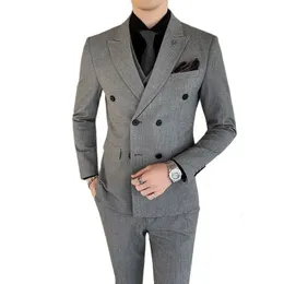 Męskie garnitury Blazery S-7xl kamizelki kurtki Podnty High-end Cridegroom Suknia ślubna Solid Kolor Podwójny garnitur 3PCS Mens Formal Business Suit 231116