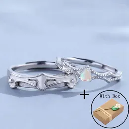 Anelli a grappolo Silvology Coppia principessa e cavaliere Moonstone Matrimonio in argento sterling 925 originale per regalo romantico di gioielli da donna