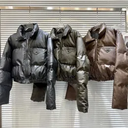 Women's Down Parkas Prepomp 2023 Winter New Collection Stand Collar Metal Label Faux Leather Jacket Women Cotten Liner Pu Coat GM317 J231117