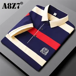 Polos mężczyzn 2023 Summer Men Classic Striped Mens Bawełniane krótkie rękawowe haftowane biznesowe koszula Mężczyzna Drop 230414