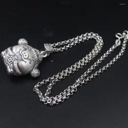 Kedjor Real S999 Fine Silver Lucky Coin Pig Pendant med 4mmW Cable Chain Necklace Woman Men Gift