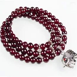 Pulseiras de moda de fios para mulheres de vinho natural Garnet Red Garnet quartzo redonda de contas DIY Bracelet Femme Gift
