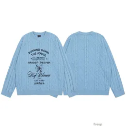 Suéteres de designer Mens camisola com capuz Raf Simons Jacquard Slogan Azul Borboleta Redondo Pescoço Suéter Cleanfit Solto High Street Knit Tendência