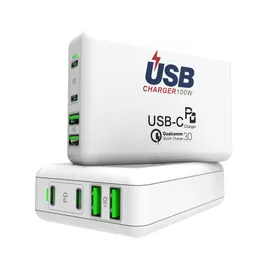 100W 4 порта быстро быстро зарядка ЕС US UK AC AC Home Travel PD USB-C Wall Charger Adapters для iPhone 13 14 Samsung Huawei MacBook смартфон ноутбука с коробкой с коробкой