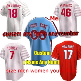 커스텀 남자 여자 야구 유니폼 브라이스 하프 트레아 터너 rhys hoskins realmuto schwarber stitch jersey