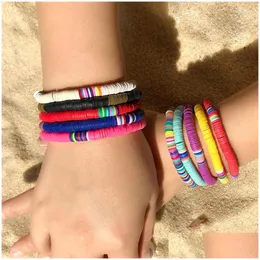 Frisado Strand Surfer Heishi Pulseiras Empilháveis para Mulheres Arco-íris Vinil Frisado Stretch Amizade Bohemian Summer Beach Presentes Drop D D Dh8E4