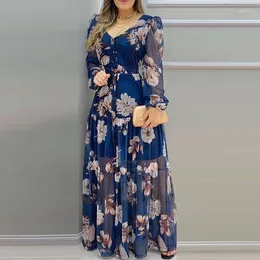 Ubranie etniczne Kwiat długie sukienki Kobiety Y2K Sukienki imprezowe Eleganckie Prom Seksowne głębokie głębokie wh-deck Blue Work Maxi Mesh Vestidos