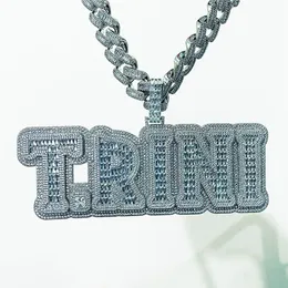 Iced Out Custom Name Baguette Zircon Letters Pendant Big Size Gold Silver Color Nacklace for Men Hip Hop Jewelry238c