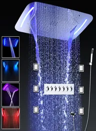 Lüks Tam Duş Musluk Seti Termostatik LED Gizli Tavan Büyük Yağmur Şelale Duş Başlığı Yüksek Akış Masajı Üst Duş 3487871