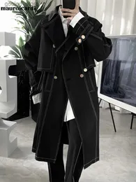 Men's Trench Coats Mauroicardi Spring Autumn Long Loose Cool Black Trench Men Double Breasted Luxury Designer British Style Overcoats for Men 2022 Q231118