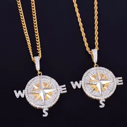 Kompas Vorm Ketting Hangers Goud Zilver Kleur Iced Kubieke Zirkoon Heren Hip Hop Sieraden Met Touw Chain212N