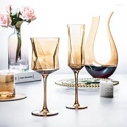 Vinglasglas geometriska kristallglas Färgglada guldrimmade champagne whisky diamant polygonal bägare