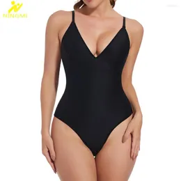 Women's Shapers NINGMI Shapewear Thong Bodysuit Women Tummy Control Sexy Deep V-neck Body Shaper