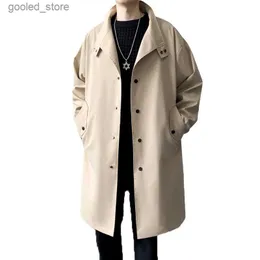 Trench męski Płaszcze Long Trench Płaszcz Mężczyzn Klasyczny brytyjski wiatrówek Autumn Casual Stojak Long Trench Płaszcz Mężczyzn szary beżowy czarny długi płaszcz Mężczyźni Q231118